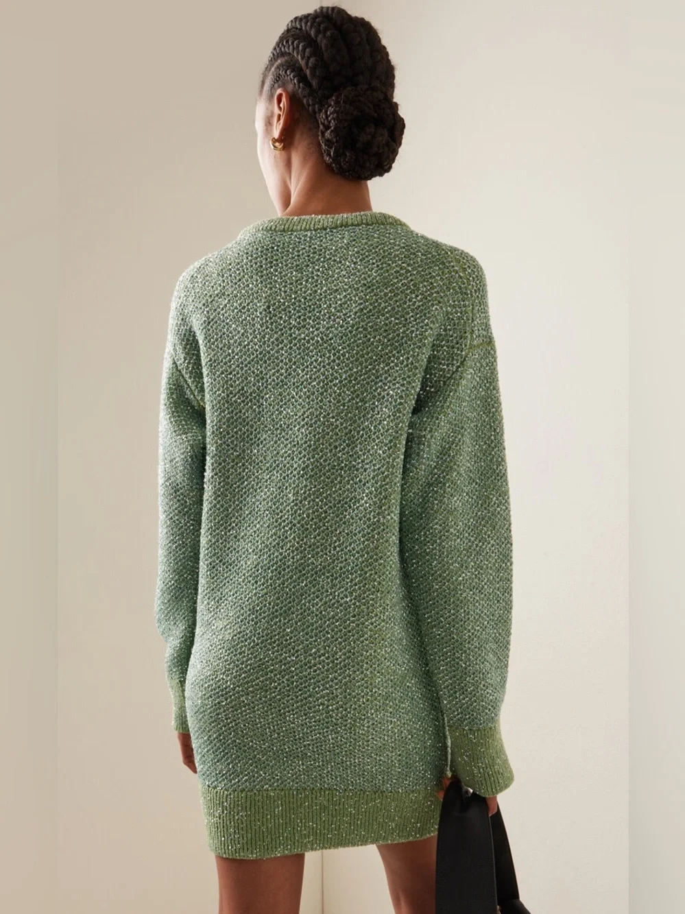 Stella McCartney Sequined Wool-Blend Mini Sweater Dress Light Green size Large